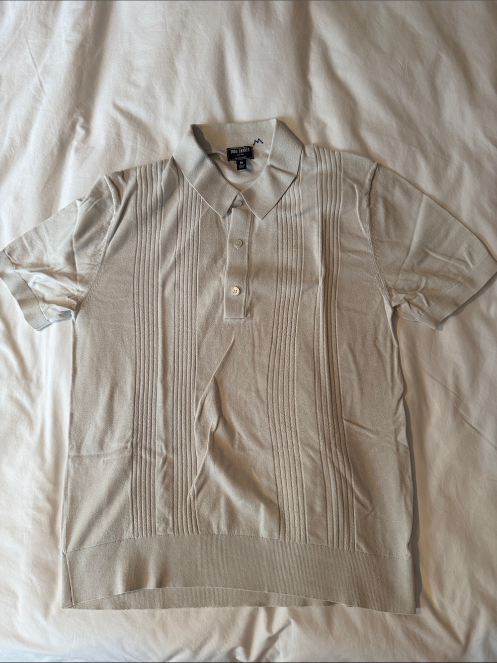 Todd Snyder Men's Cream Short Sleeve Ribbed Knit Polo